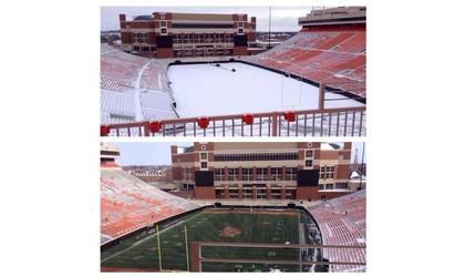 Crews At Work Preparing Stadium For Bedlam