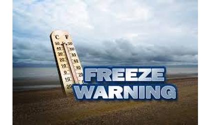 Hard Freeze Warning in effect