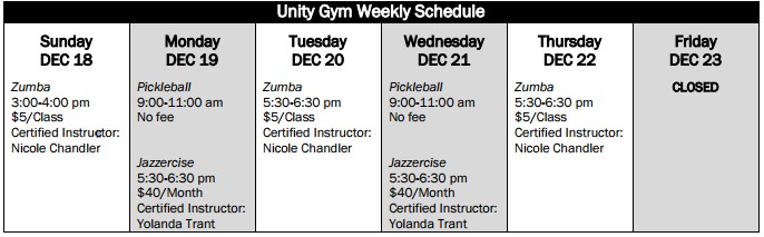 Exercise classes offered at Unity Gym