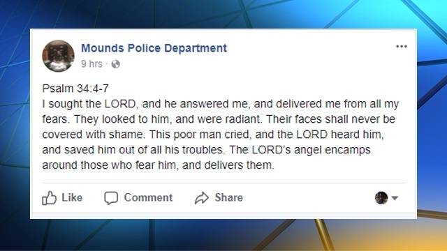 Oklahoma police chief to cease religious posts amid backlash