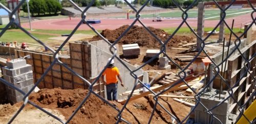 Work continues on west ticket booth at Po-Hi football field