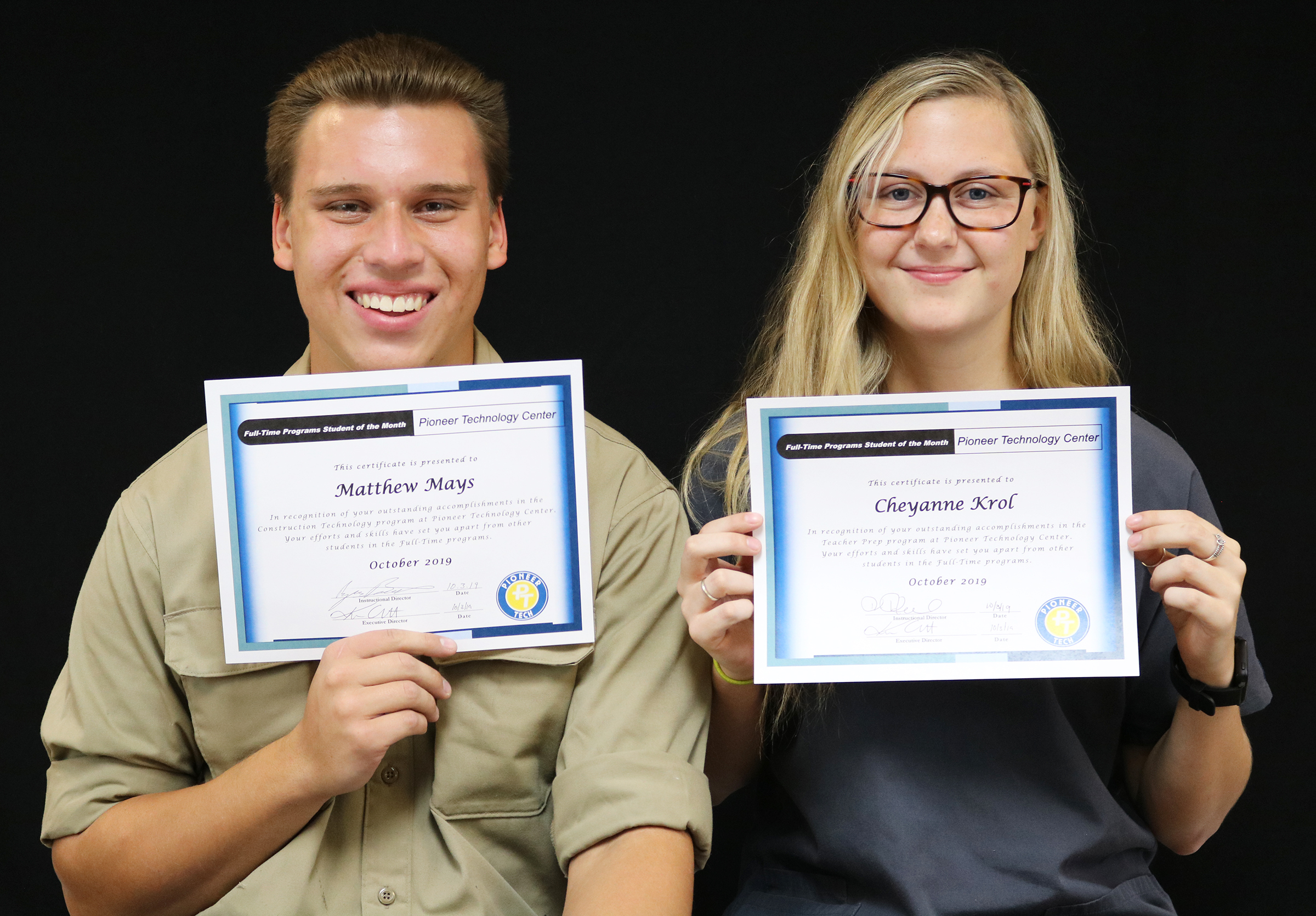 Pioneer Technology Center recognizes two students