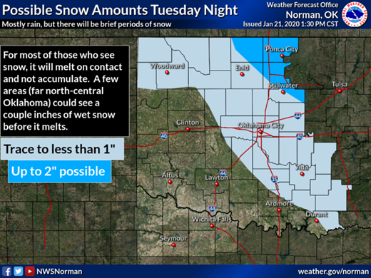Snow possible Tuesday night through Wednesday morning