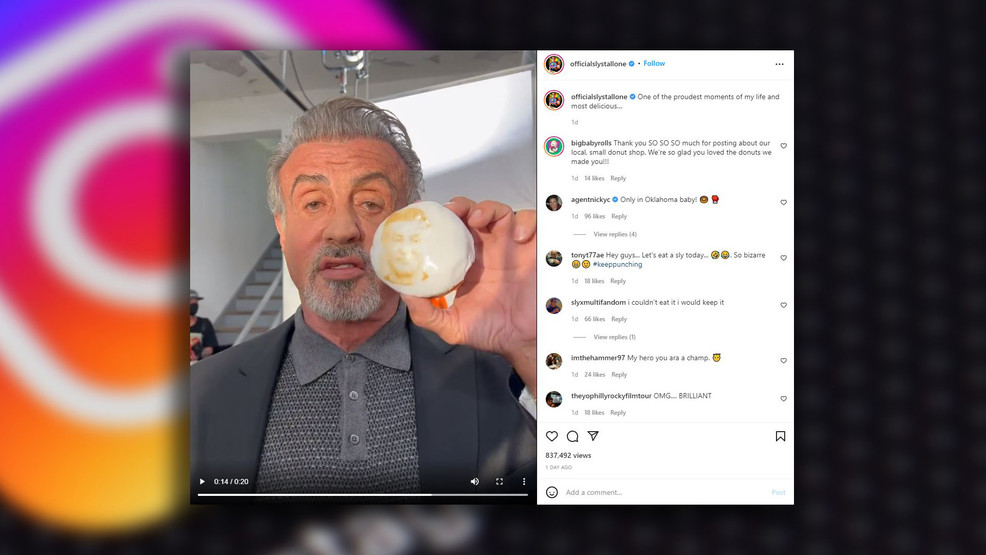 Sylvester Stallone Posts Video Featuring Special Doughnut From Tulsa Shop