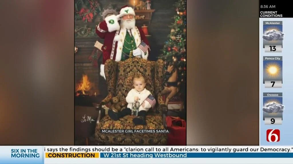 McAlester Mom Facetime Military Dad to Cheer up Daughter Meeting Santa