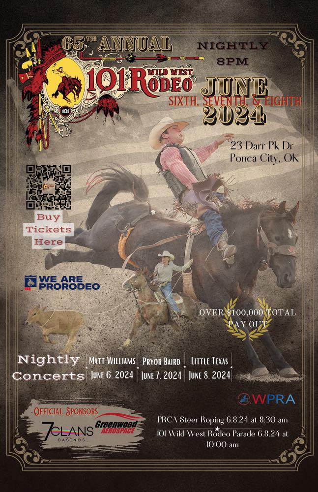 65th Annual 101 Wild West Rodeo June 6, 7 and 8 in Ponca City