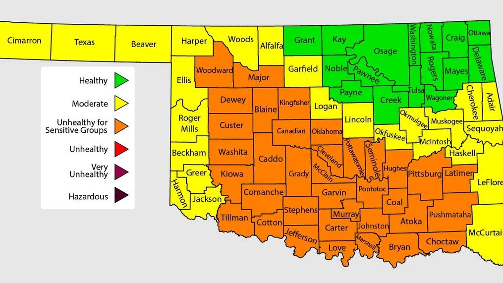 Oklahoma Air Quality Advisory Issued, Unhealthy for Sensitive Groups